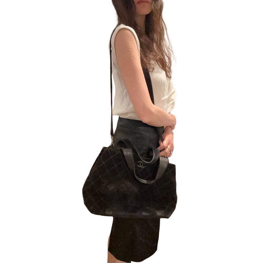 CHANEL dark chocolate Quilted Suede Tote with CC Logo